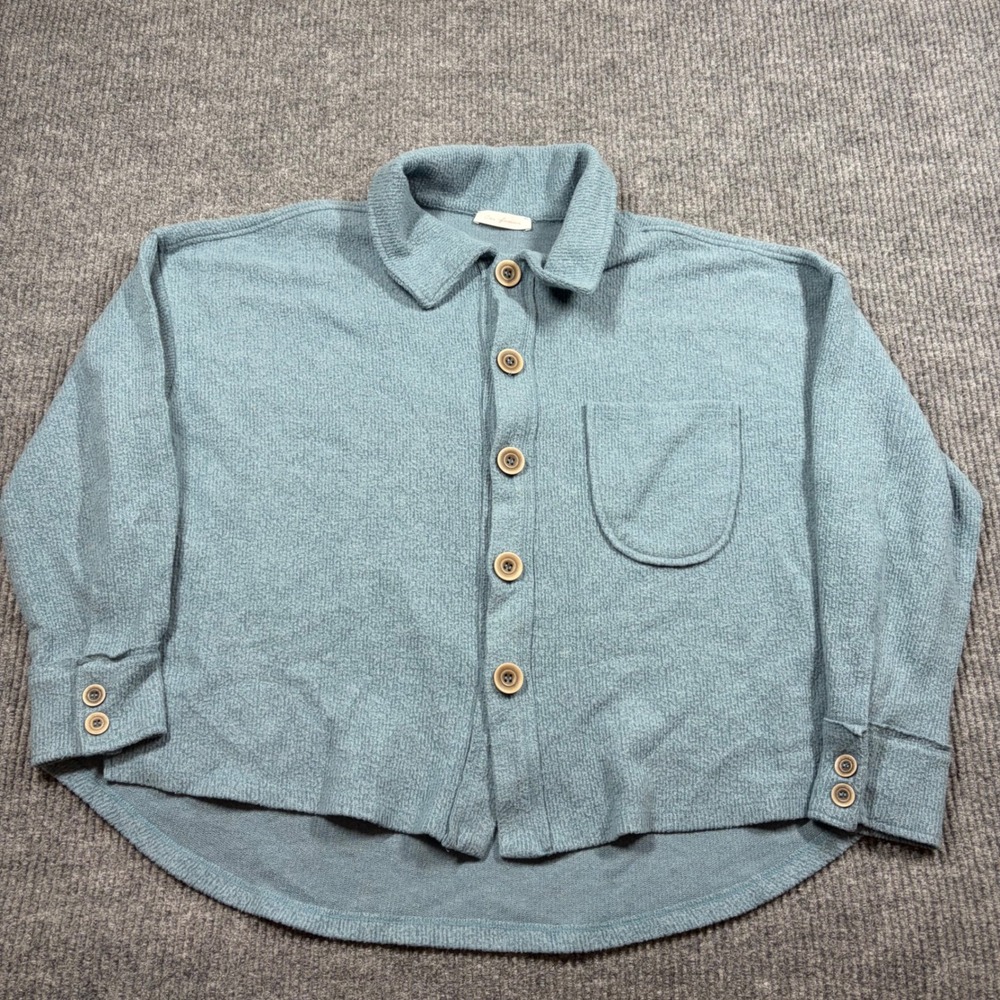 Ces Femme Shacket Womens XL Blue Knit Boxy Oversized Layering Minimalist
